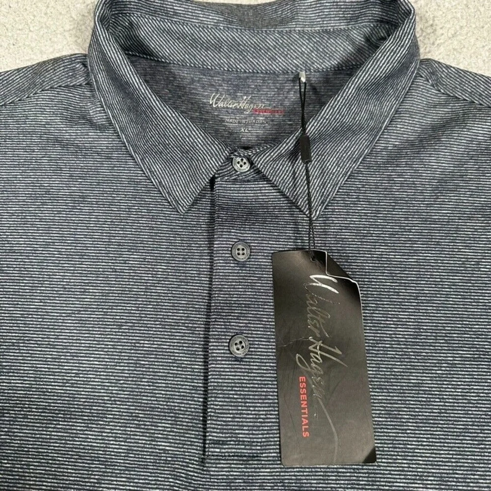 Walter Hagen Shirt Mens XL Navy Striped Golf Polo‎ Performance Stretch Wicking